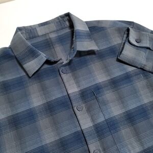 Lululemon Masons Peak Flannel Mens ~Large Blue Plaid Long Sleeve Button Up Shirt
